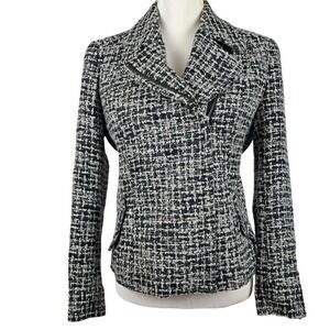 COLDWATER CREEK 4 Asymmetrical Zip Boucle Tweed Blazer Academic Eclectic Grandpa